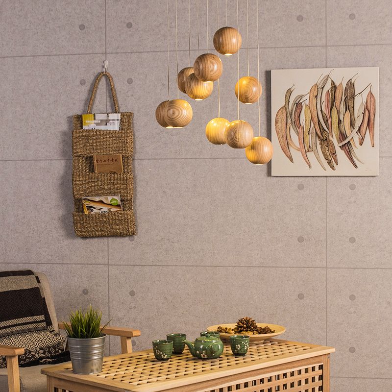 Modern Wooden Sphere Pendant Light – Elegant Lighting for Dining Rooms and Living Spaces