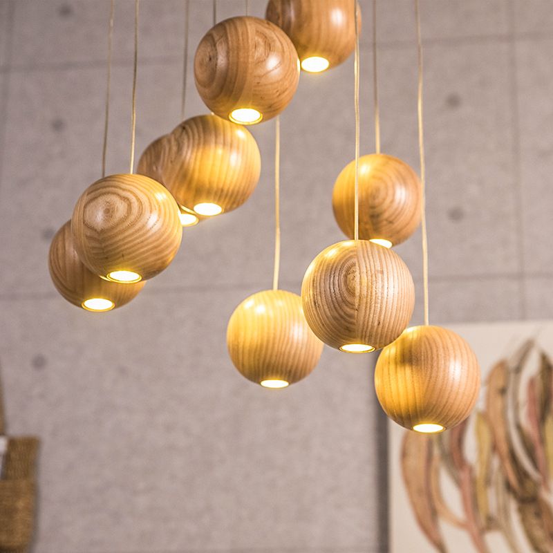 Modern Wooden Sphere Pendant Light – Elegant Lighting for Dining Rooms and Living Spaces