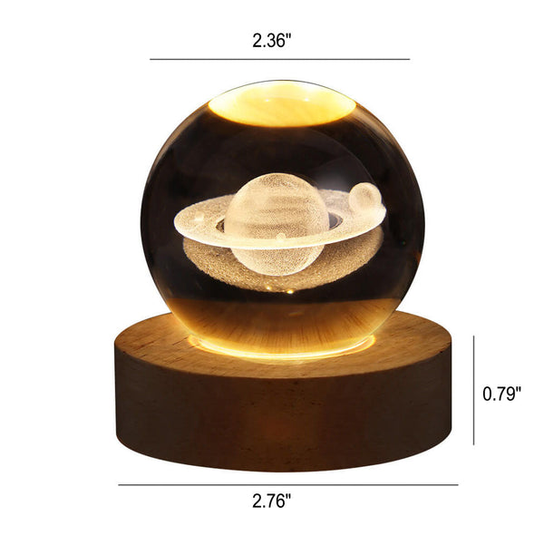 3D Crystal Galaxy LED Night Light – Saturn & Galaxy Design on Wooden Base