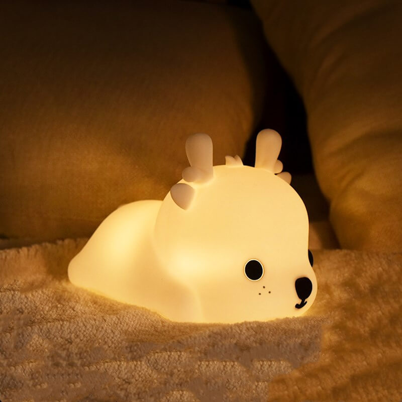 Cute Reindeer-Shaped Silicone LED Rechargeable Night Light – USB Table Lamp