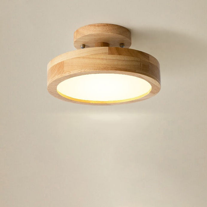 Nordic Round LED Semi-Flush Ceiling Light with Wooden Accent