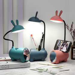 Cartoon Bunny LED Desk Lamp with USB Rechargeable Touch Control and Pen Holder