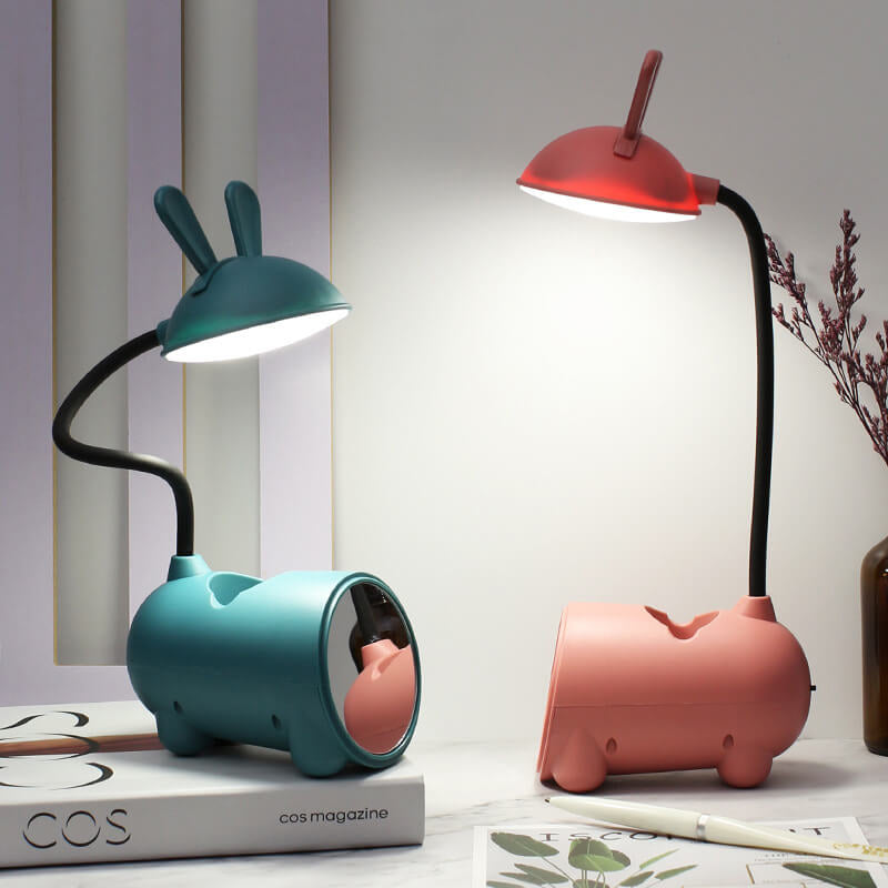 Cartoon Bunny LED Desk Lamp with USB Rechargeable Touch Control and Pen Holder