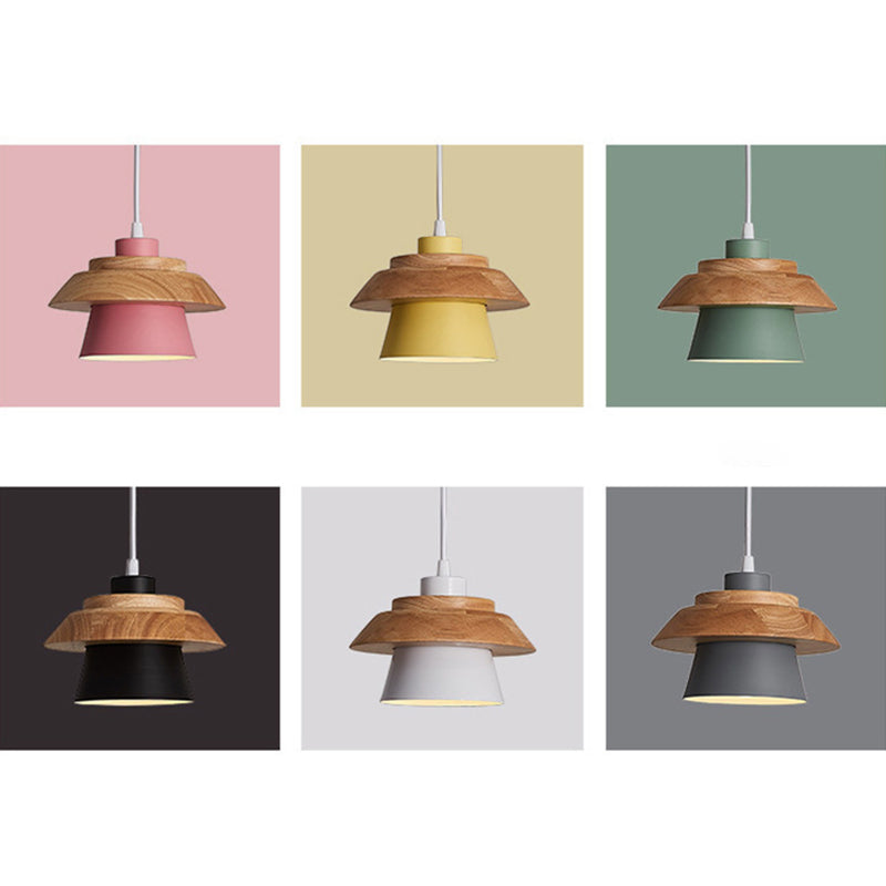 Modern Minimalist Macaron Pendant Light – Natural Wood and Iron Hanging Lamp for Living Room and Dining Spaces