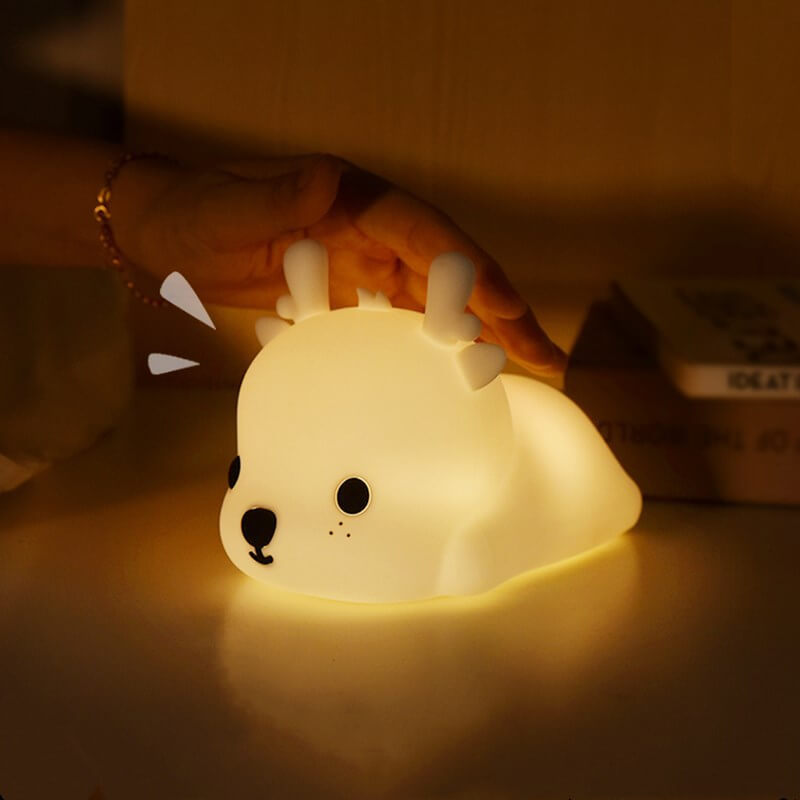 Cute Reindeer-Shaped Silicone LED Rechargeable Night Light – USB Table Lamp