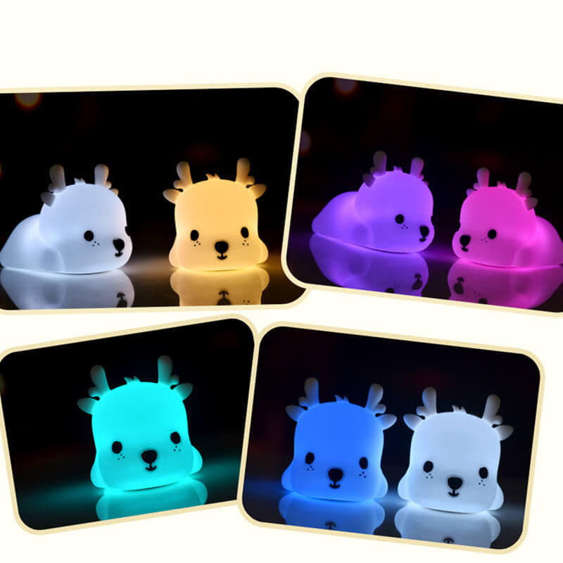 Cute Reindeer-Shaped Silicone LED Rechargeable Night Light – USB Table Lamp