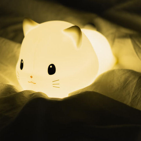 Adorable Cat LED Night Light – Soft Silicone Design with USB Charging and Timer Function