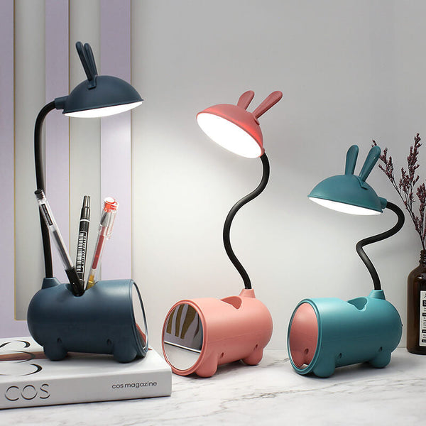 Cartoon Bunny LED Desk Lamp with USB Rechargeable Touch Control and Pen Holder