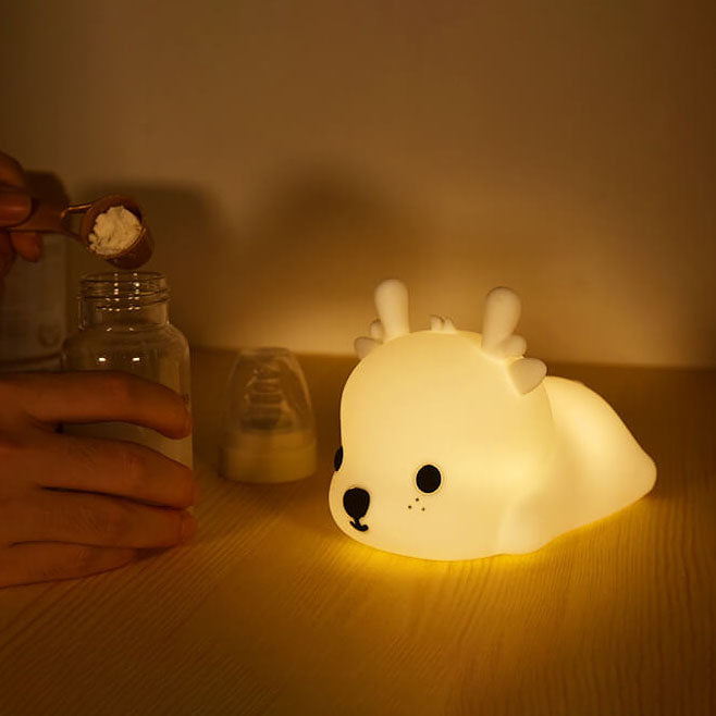 Cute Reindeer-Shaped Silicone LED Rechargeable Night Light – USB Table Lamp