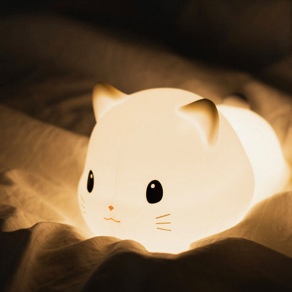 Adorable Cat LED Night Light – Soft Silicone Design with USB Charging and Timer Function