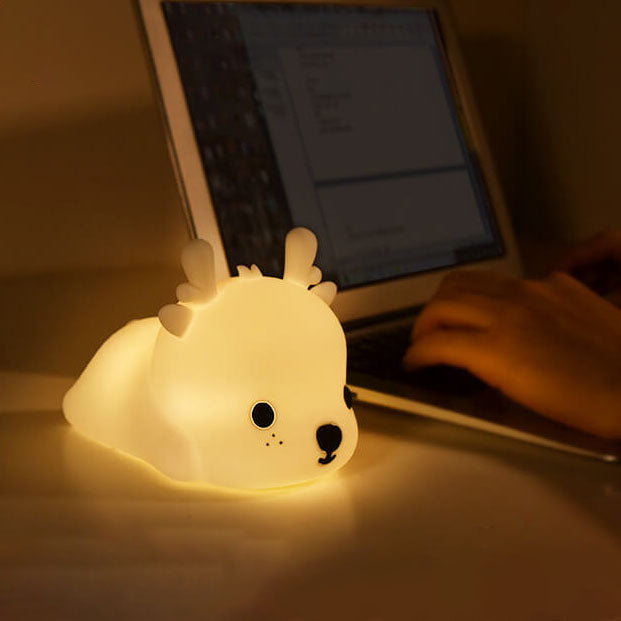 Cute Reindeer-Shaped Silicone LED Rechargeable Night Light – USB Table Lamp