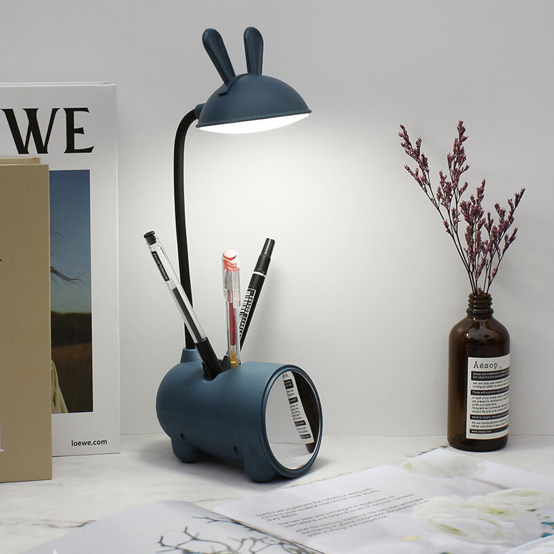 Cartoon Bunny LED Desk Lamp with USB Rechargeable Touch Control and Pen Holder