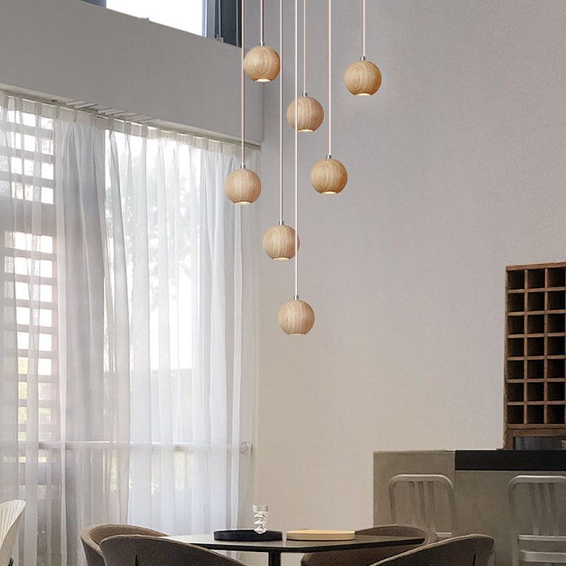 Modern Wooden Sphere Pendant Light – Elegant Lighting for Dining Rooms and Living Spaces