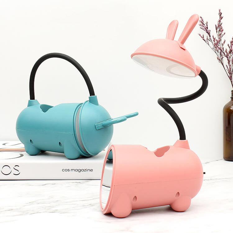 Cartoon Bunny LED Desk Lamp with USB Rechargeable Touch Control and Pen Holder