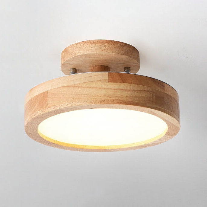 Nordic Round LED Semi-Flush Ceiling Light with Wooden Accent