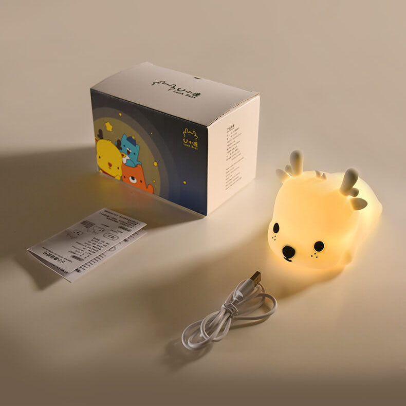 Cute Reindeer-Shaped Silicone LED Rechargeable Night Light – USB Table Lamp