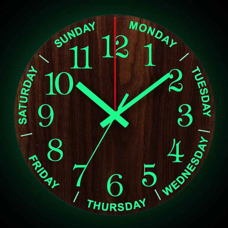 12-Inch Silent Luminous Wooden Wall Clock – Modern Nordic Design with Glow-in-the-Dark Numbers