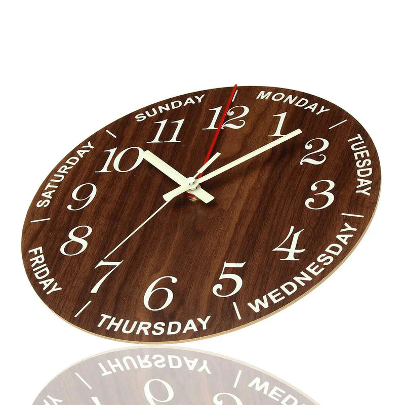 12-Inch Silent Luminous Wooden Wall Clock – Modern Nordic Design with Glow-in-the-Dark Numbers