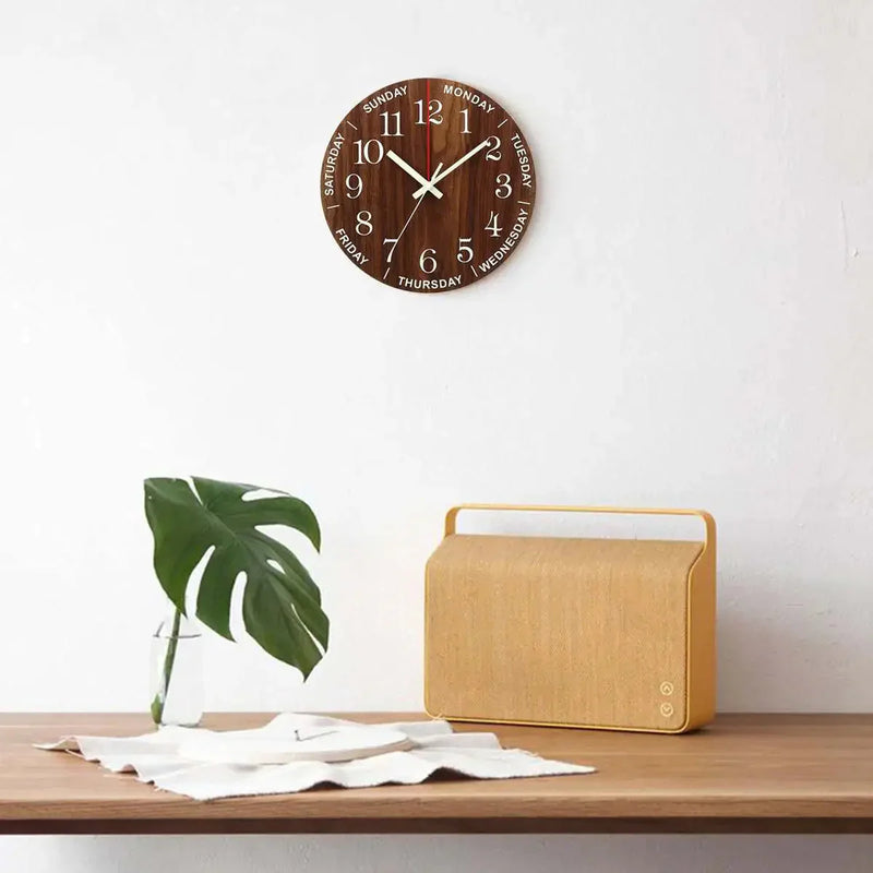 12-Inch Silent Luminous Wooden Wall Clock – Modern Nordic Design with Glow-in-the-Dark Numbers