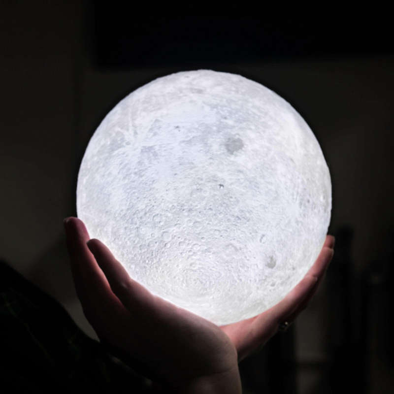 3D Moon Lamp – Rechargeable Touch-Control Lunar Light with Wooden Stand