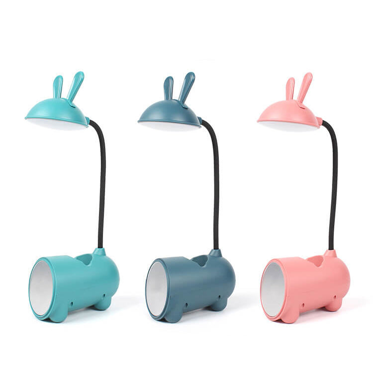 Cartoon Bunny LED Desk Lamp with USB Rechargeable Touch Control and Pen Holder