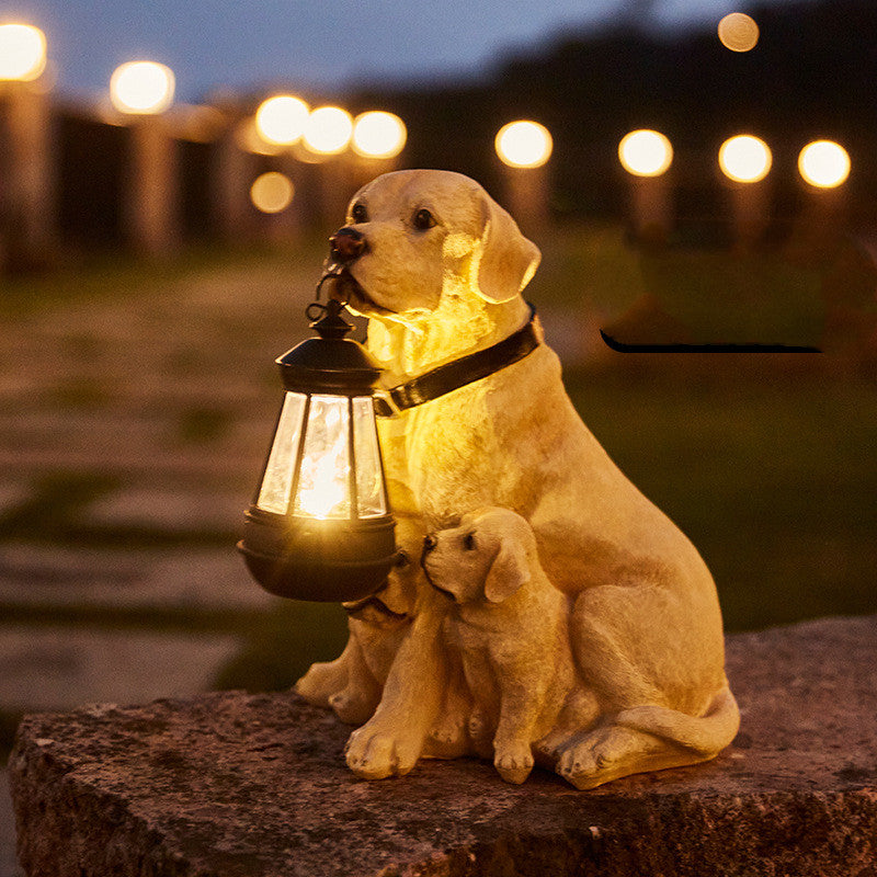 Solar-Powered Dog Statue with LED Lantern – Decorative Garden Lighting