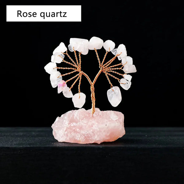 Natural Crystal Gemstone Tree – Miniature Decor with Raw Stone Base for Home, Office & Meditation