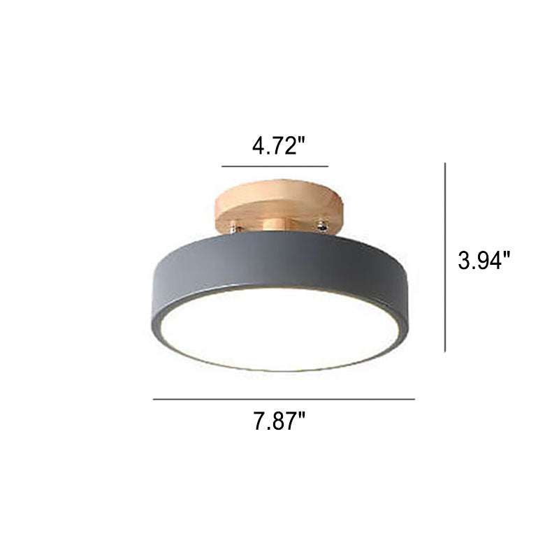 Nordic Round LED Semi-Flush Ceiling Light with Wooden Accent