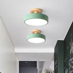 Nordic Round LED Semi-Flush Ceiling Light with Wooden Accent