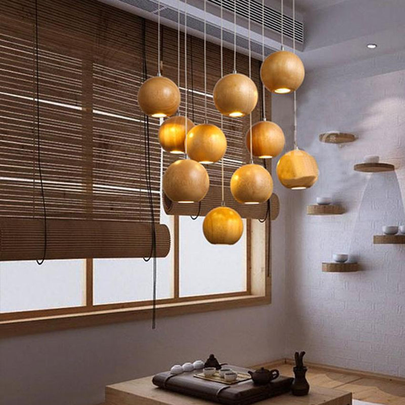 Modern Wooden Sphere Pendant Light – Elegant Lighting for Dining Rooms and Living Spaces