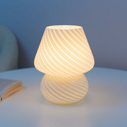 Modern Glass Mushroom LED Table Lamp – Elegant Night Light for Bedroom, Living Room, or Office