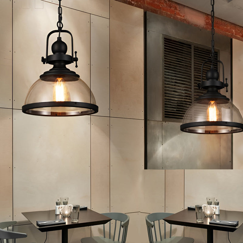 Vintage Industrial Pendant Light – Glass Dome Hanging Ceiling Lamp