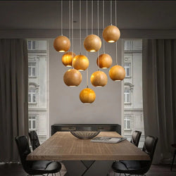 Modern Wooden Sphere Pendant Light – Elegant Lighting for Dining Rooms and Living Spaces