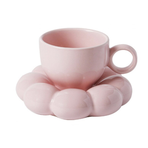 Pastel Bubble Mug with Saucer – Stylish Ceramic Coffee Cup for a Unique Experience