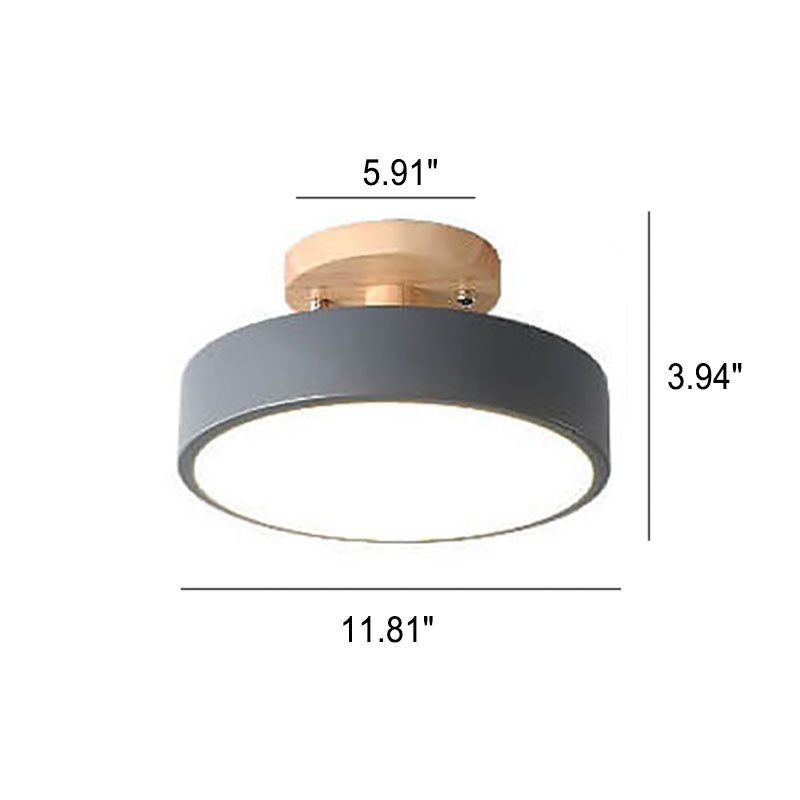 Nordic Round LED Semi-Flush Ceiling Light with Wooden Accent