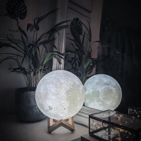 3D Moon Lamp – Rechargeable Touch-Control Lunar Light with Wooden Stand