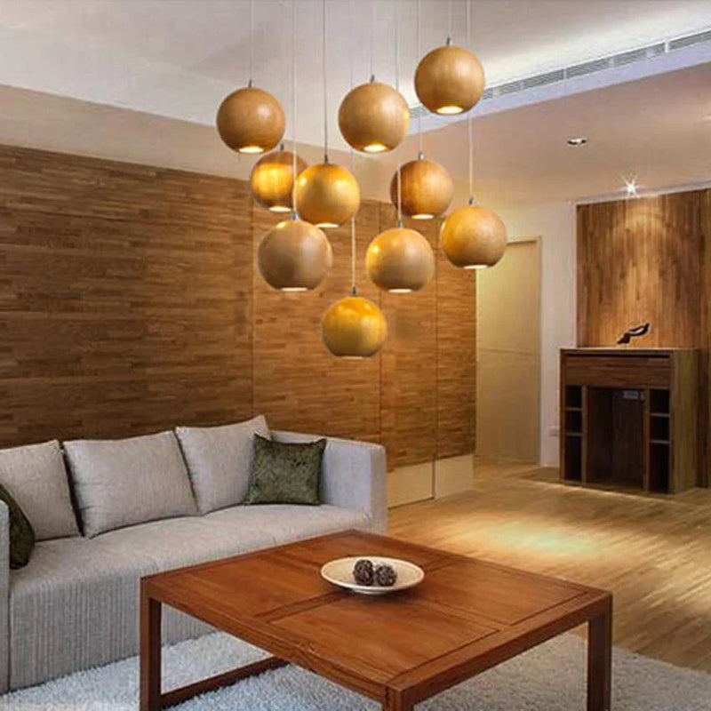 Modern Wooden Sphere Pendant Light – Elegant Lighting for Dining Rooms and Living Spaces