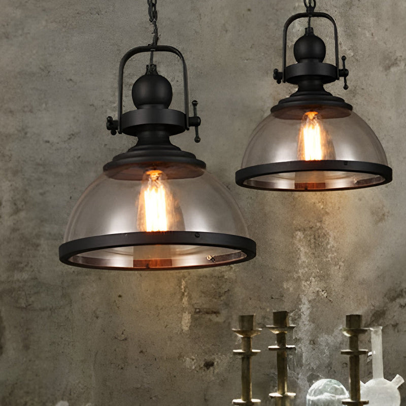 Vintage Industrial Pendant Light – Glass Dome Hanging Ceiling Lamp