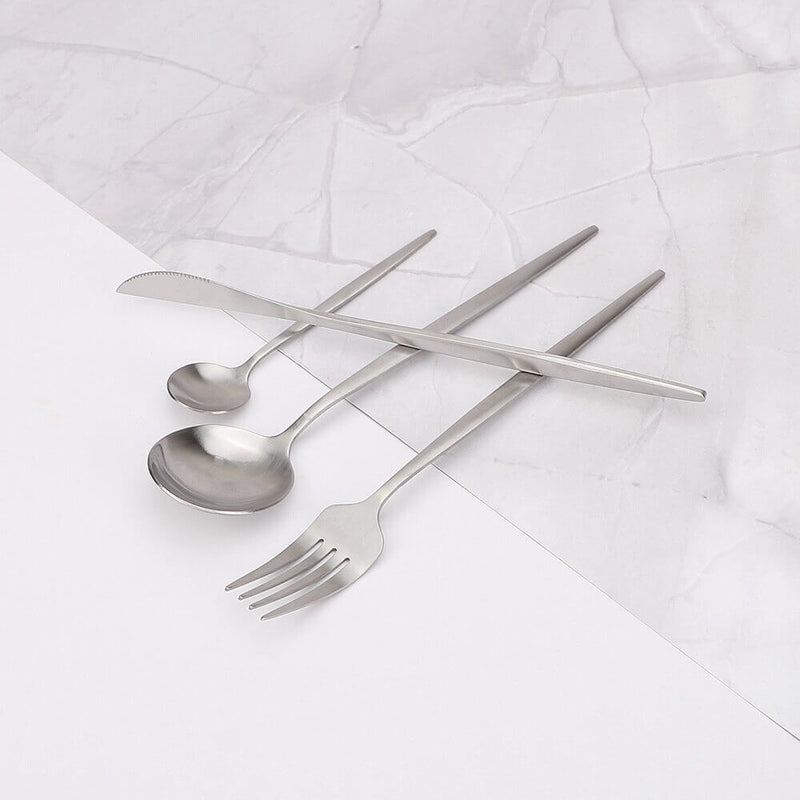 Elegant Modern Silver Cutlery Set – Premium Stainless Steel Utensil Set for Your Dining Table