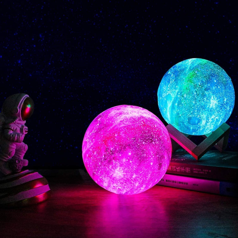 LED Galaxy Moon Lamp – Rechargeable 3D Starry Night Light with Wooden Stand