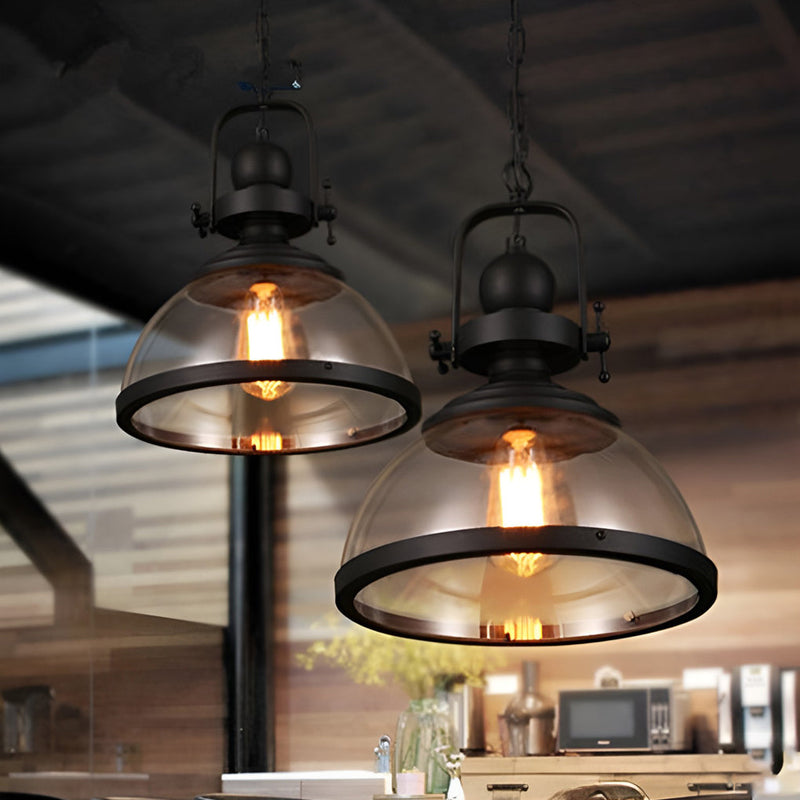 Vintage Industrial Pendant Light – Glass Dome Hanging Ceiling Lamp