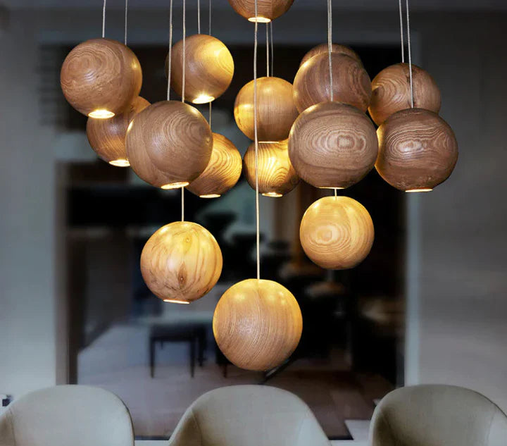 Modern Wooden Sphere Pendant Light – Elegant Lighting for Dining Rooms and Living Spaces