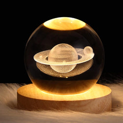 3D Galaxy Crystal Ball Lamp – Illuminated Planet Night Light with Wooden Base