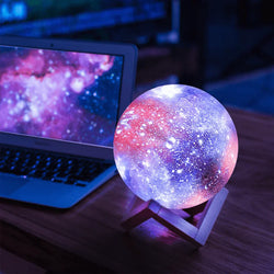 LED Galaxy Moon Lamp – Rechargeable 3D Starry Night Light with Wooden Stand