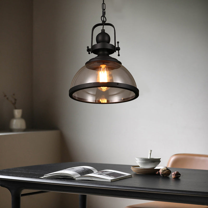 Vintage Industrial Pendant Light – Glass Dome Hanging Ceiling Lamp