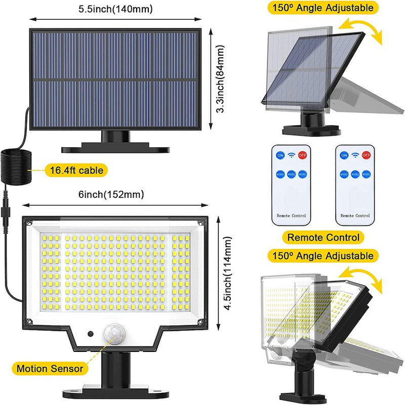 200-LED Solar Motion Sensor Light – Outdoor Security Lighting with Remote Control