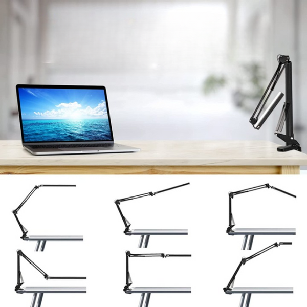 Adjustable LED Desk Lamp with Clamp – Eye-Friendly Swing Arm Lamp with 3 Colour Modes, 10 Brightness Levels & Memory Function