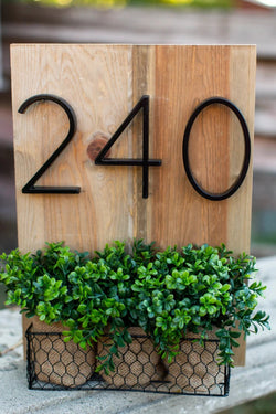 Modern Wooden Address Plaque with Planter – Elegant House Number Display