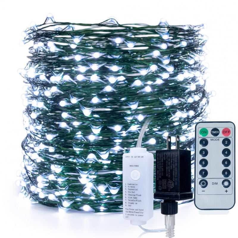 LED Star Christmas Tree String Lights – 50m (164ft) Green Copper Wire with Remote Control, Waterproof Lights for Outdoor Festive Décor