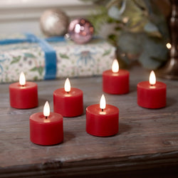 6-Piece Set of LED Votive Candles in Red – Real Wax with a Realistic Flame